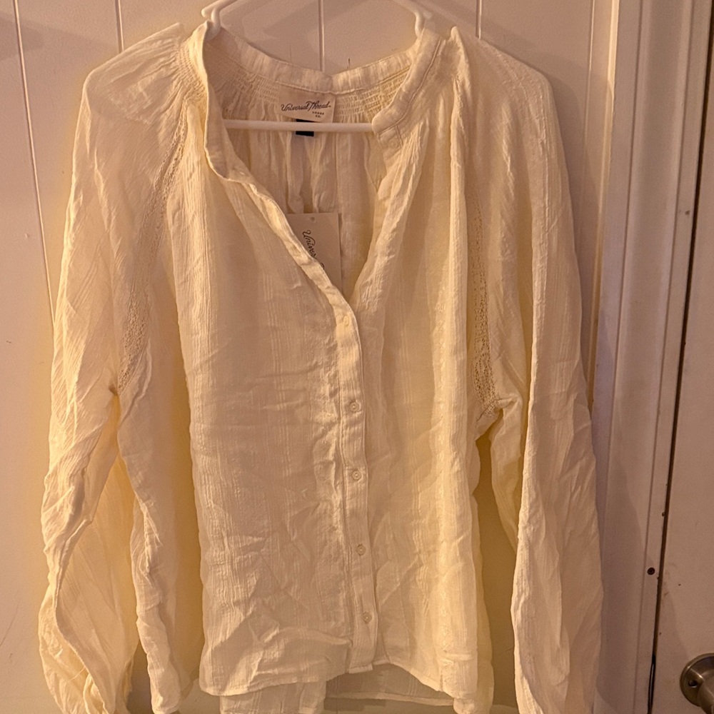 Universal Thread Cream Button-Front Gauze Blouse